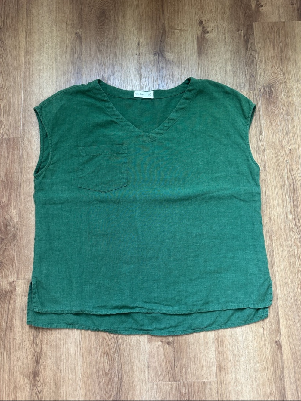 Grae Cove 100% Linen Green V-Neck Cap Sleeve Top Size Small